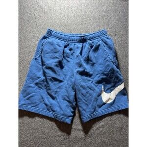 Nike Shorts Men Medium Blue White Logo Cotton Fleece Gym Training Workout